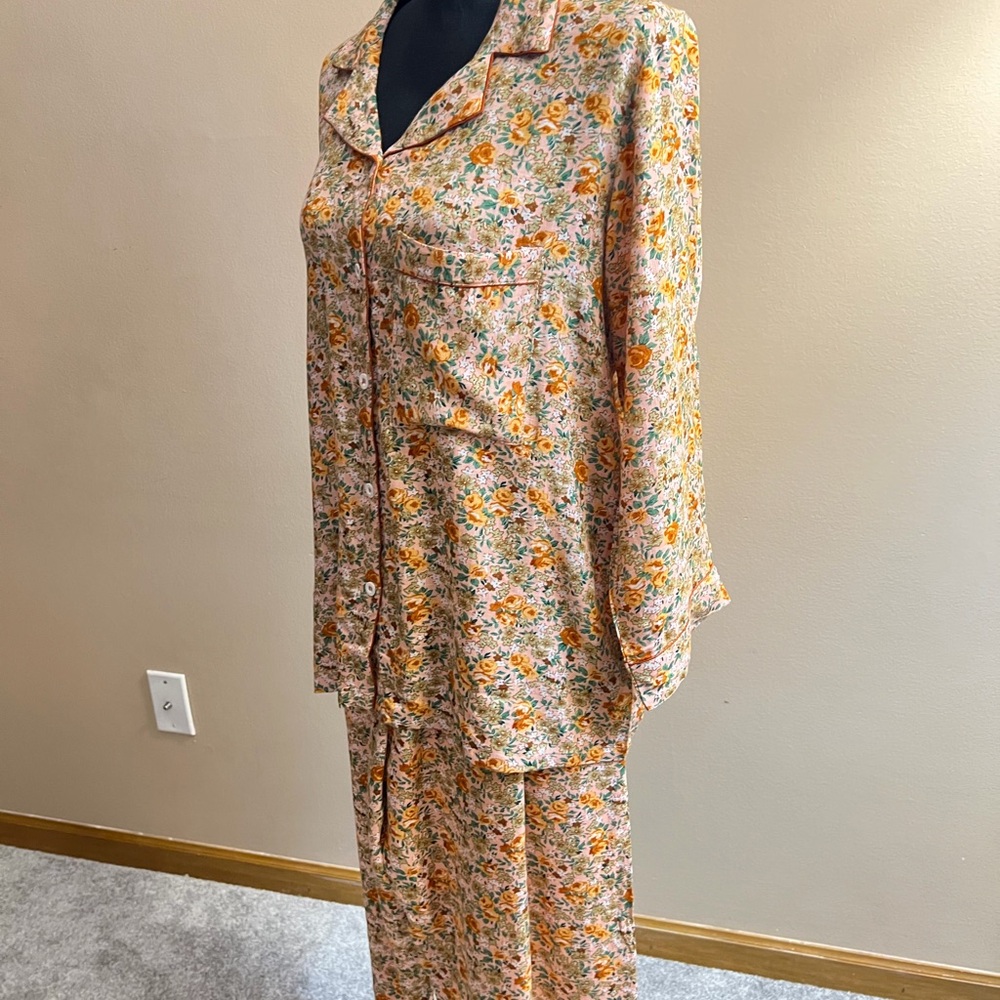 Floral Pajama Set with Orange and Green Accents